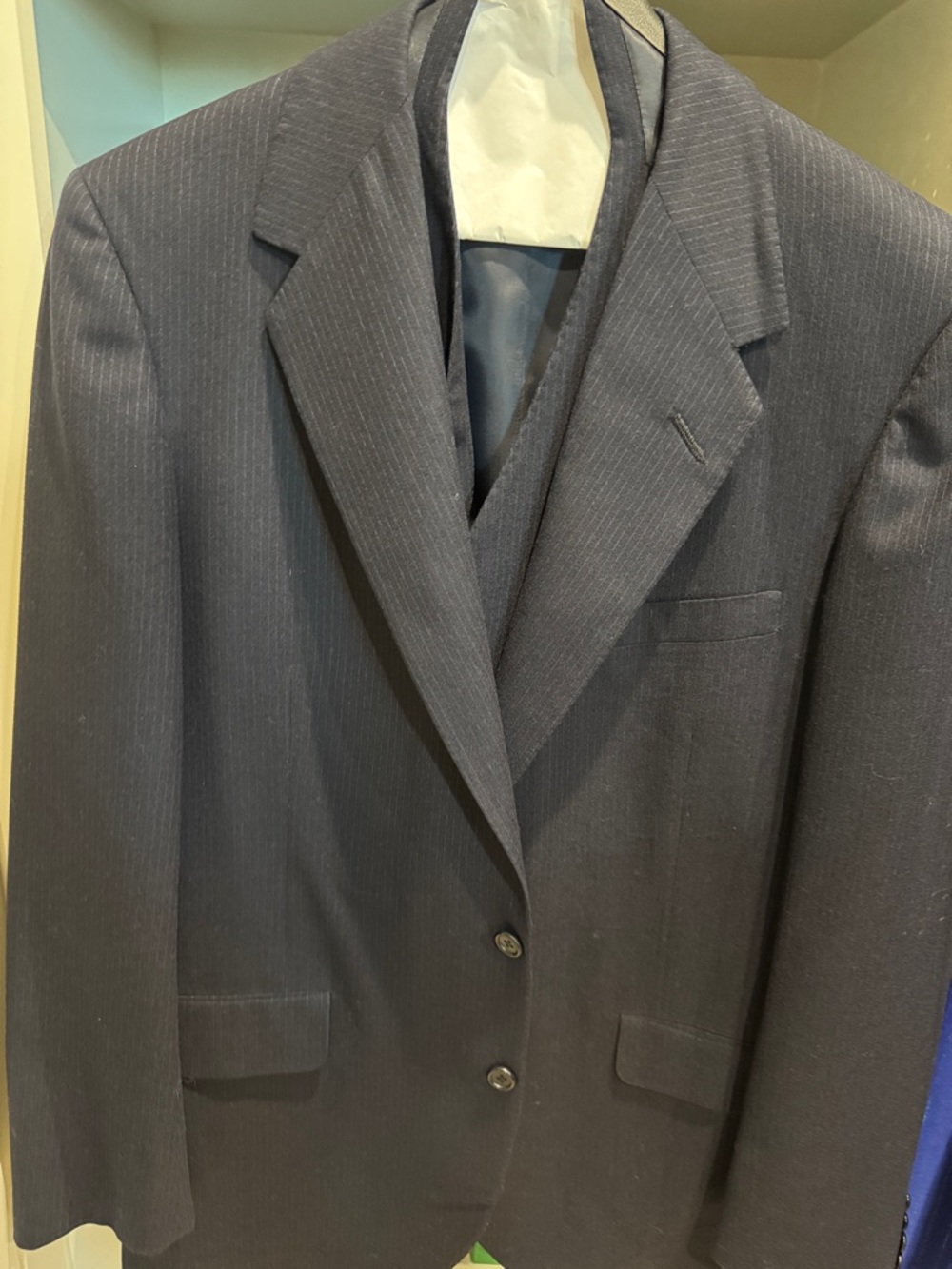 TWO PIECES Oxford Men's Pinstripe Suit Jacket in Navy